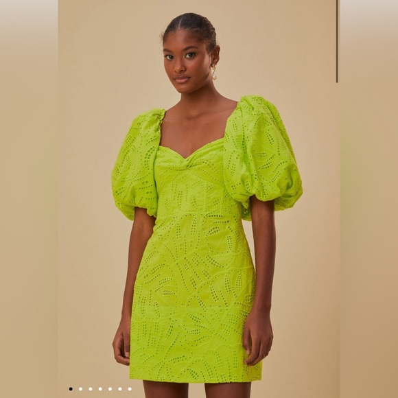 Farm Rio Green Monstera Eyelet Short Sleeve Mini Dress Farm Rio Green Monstera Eyelet Short Sleeve Mini Dress